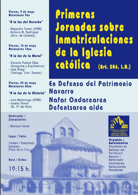 Jornadas sobre inmatriculaciones Iglesia Católica en Pamplona